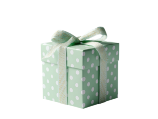 Mint, polka dot gift box with a ribbon bow