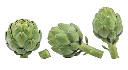 Fototapeta premium Three Green Artichokes on Black Background whisk image
