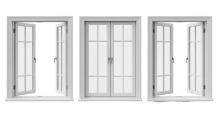 Three White French Doors in Different Open Positions