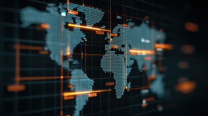 Projected Numerical Data Across a Digital Grid of Planet Earth Representing Global Connectivity and Information Flow in Modern Visualization