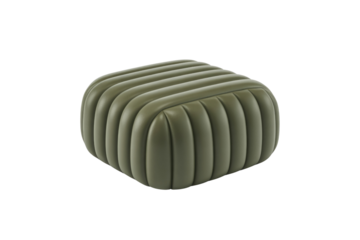 A modern, olive green square ottoman, featuring soft channel tufting for a chic and comfortable accent piece in any room. background removed