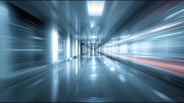 Futuristic Corridor: A mesmerizing perspective of a sleek, modern corridor, defined by clean lines, glossy surfaces, and a sense of forward motion. The architecture creates a futuristic ambiance.