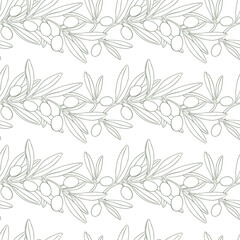 Drawing olives branch seamless pattern border vector. Hand drawn floral illustration olive fruit, tree branches, leaves background green. Drawings food. Edible foliage. Menu, wrapping card gift