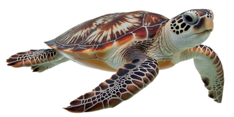 Sea turtle, with intricate shell patterns swimming gracefully, cutout, PNG isolated on white or transparent background marine life