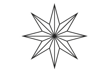 Eight-pointed star octagram symbol line art icon with transparent background, representing navigation, spirituality, and geometry