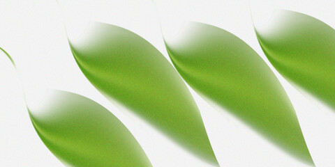 Illustration of very soft, smooth green color gradient leaves on a glossy white background.