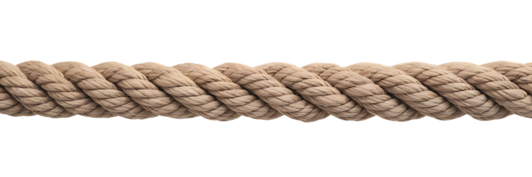 Thick natural fiber rope, with visible strands and texture, cutout, PNG isolated on white or transparent background braided