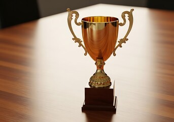 Golden trophy gleaming under spotlight symbolizing achievement and victory in competition