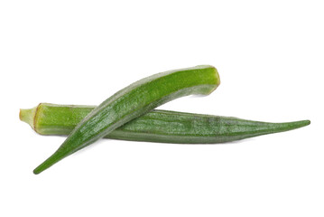 Top view green fresh okra on white background.