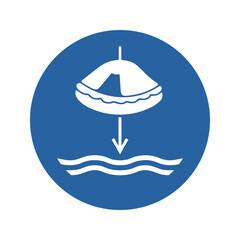 Lower liferaft to the water in launch sequence vector design mandatory safety sign standar ISO 7010