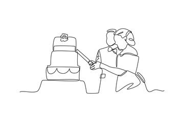 Simple continuous line draw of a couple pose at wedding party. Simple line, creativity, vector.