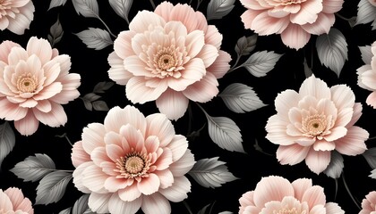 Vintage floral wallpaper pattern with dark background, blooming rose texture for decorative interior design, romantic vintage illustration perfect for print, fabric, or background projects