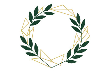 Green foliage and gold geometric lines forming a modern wreath or border. Ideal for wedding invitations and branding