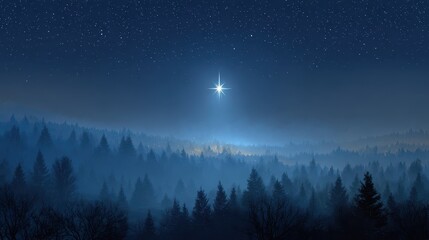 Star Over Bethlehem. Nativity of Jesus Christ with Bright Star in Starry Night Sky
