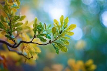 Obraz premium Swirly Tree. Close-Up of Leaf View with Bokeh Background in Beautiful Autumn Colours