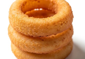Delicious stack of golden ring donuts close up macro shot studio lighting sweet treat