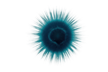 Abstract blue and white spiky, radial pattern resembling a sea urchin or microscopic organism, with a dark core and lighter outer spikes. background removed
