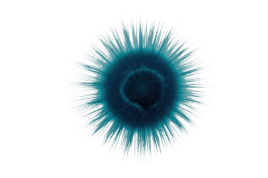 Abstract blue and white spiky, radial pattern resembling a sea urchin or microscopic organism, with a dark core and lighter outer spikes. background removed