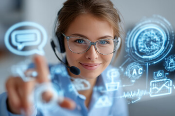 Professional female customer service representative engaging with digital tools