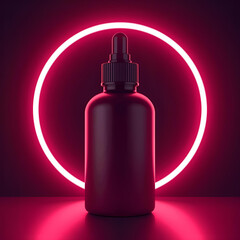Cosmetic Dropper Bottle Mockup with Red Neon Light