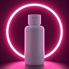 White Cosmetic Bottle Mockup with Pink Neon Light