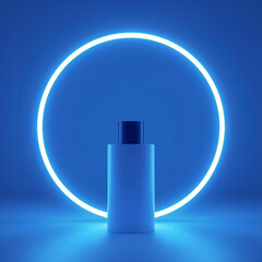 Minimalist Cosmetic Bottle Mockup with Blue Neon Light