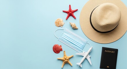 Post-pandemic travel adventure embrace new possibilities with a passport, mask, and hat