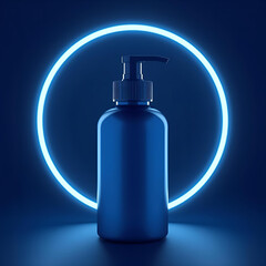 Blue Pump Bottle Mockup with Blue Neon Light