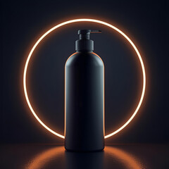 Black Pump Bottle Mockup with Orange Neon Light