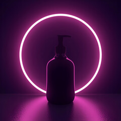 Pump Bottle Silhouette Mockup with Pink Neon Light