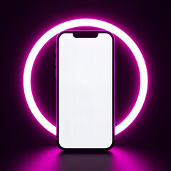 Smartphone Mockup with Blank Screen and Pink Neon Light