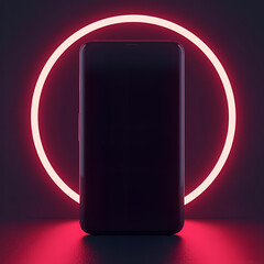 Smartphone Mockup with Blank Screen and Red Neon Light