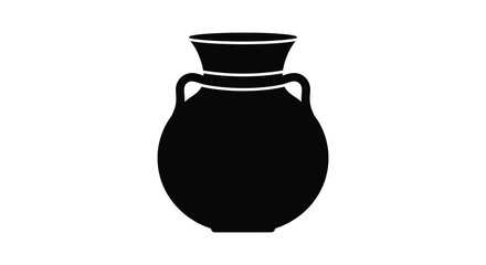 Classic ancient greek amphora vase with two handles shown as a simple black silhouette on a white background