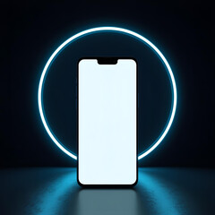 Smartphone Mockup with White Blank Screen and Blue Neon Light