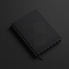 Black Leather Book Mockup with Bookmark on Dark Background