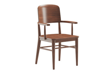 Fototapeta premium A sleek, classic wooden armchair featuring a rich brown finish and elegant curved armrests, presented on a solid background. background removed