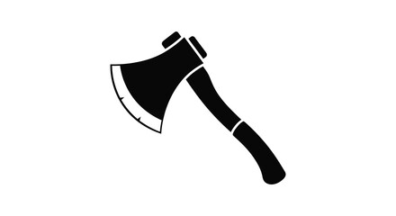Simple black silhouette of a classic wood chopping axe with a sharp blade and wooden handle on a white background