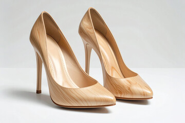 a pair of women's shoes made from wood