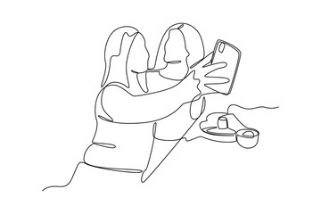 Simple continuous line draw of dinner activity idea. Simple line, creativity, vector.