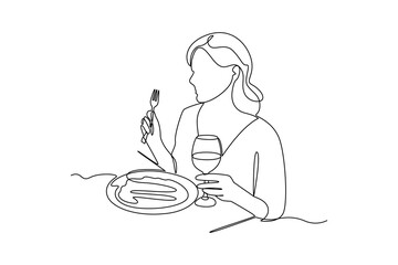 Simple continuous line draw of dinner activity idea. Simple line, creativity, vector.