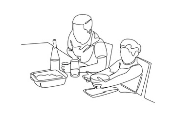 Simple continuous line draw of dinner activity idea. Simple line, creativity, vector.