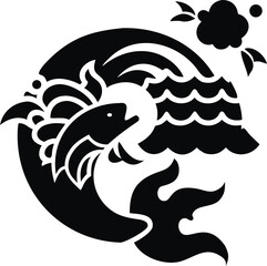 Koi fish wave design isolated on transparent background isolated on white background