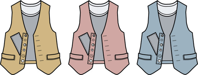 Elegant Vest Vectors A Trio of Fashionable Waistcoat Designs for Creative Projects