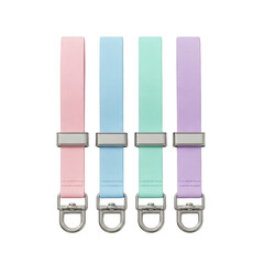 Four pastel colored watch straps with metal buckles isolated on black transparent background