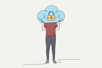 Colored data protection day concept one-line drawing