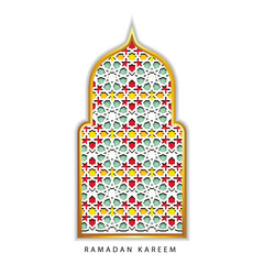 Islamic geometric ornament arch frame vector, Ramadan Kareem greeting background, Islamic decorative pattern, mosque window shape, gold arabesque border, isolated on transparent background