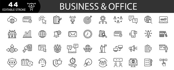 Business and Finance.  Money and finance line icons collection.  Editable stroke. Vector illustration
