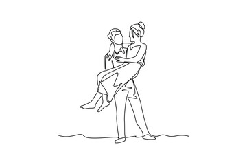 Simple continuous line draw of honeymoon idea and activity. Simple line, creativity, vector.