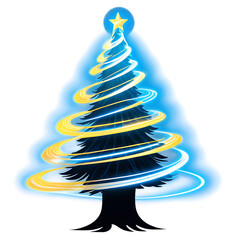Abstract glowing christmas tree with swirling lights isolated on black background isolated on white background isolated on transparent background