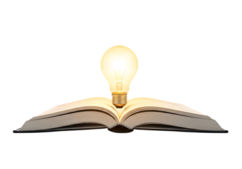 Illuminated open book radiating knowledge and bright ideas symbolizing enlightenment isolated on transparent background
